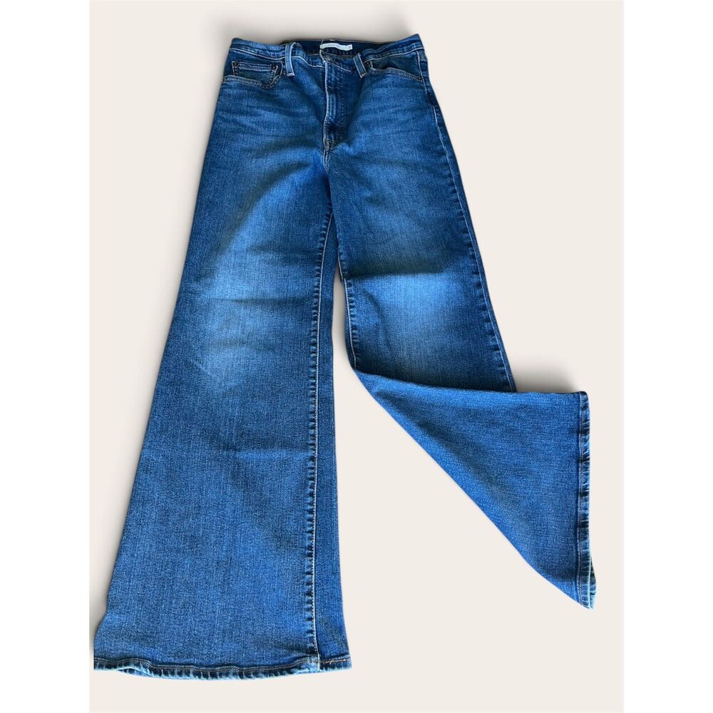 Levi's Premium Ribcage Bell Jeans Size 31 High Rise Flare Medium Wash Blue Denim